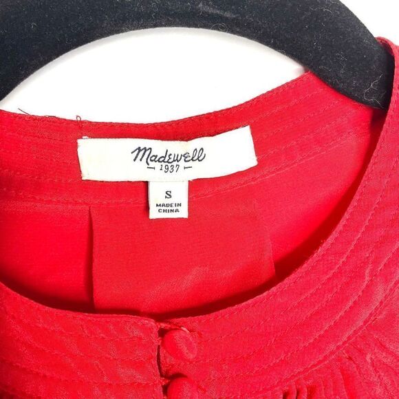 Madewell Red Silk 3/4 Sleeve Button Blouse - Small - Picture 6 of 8